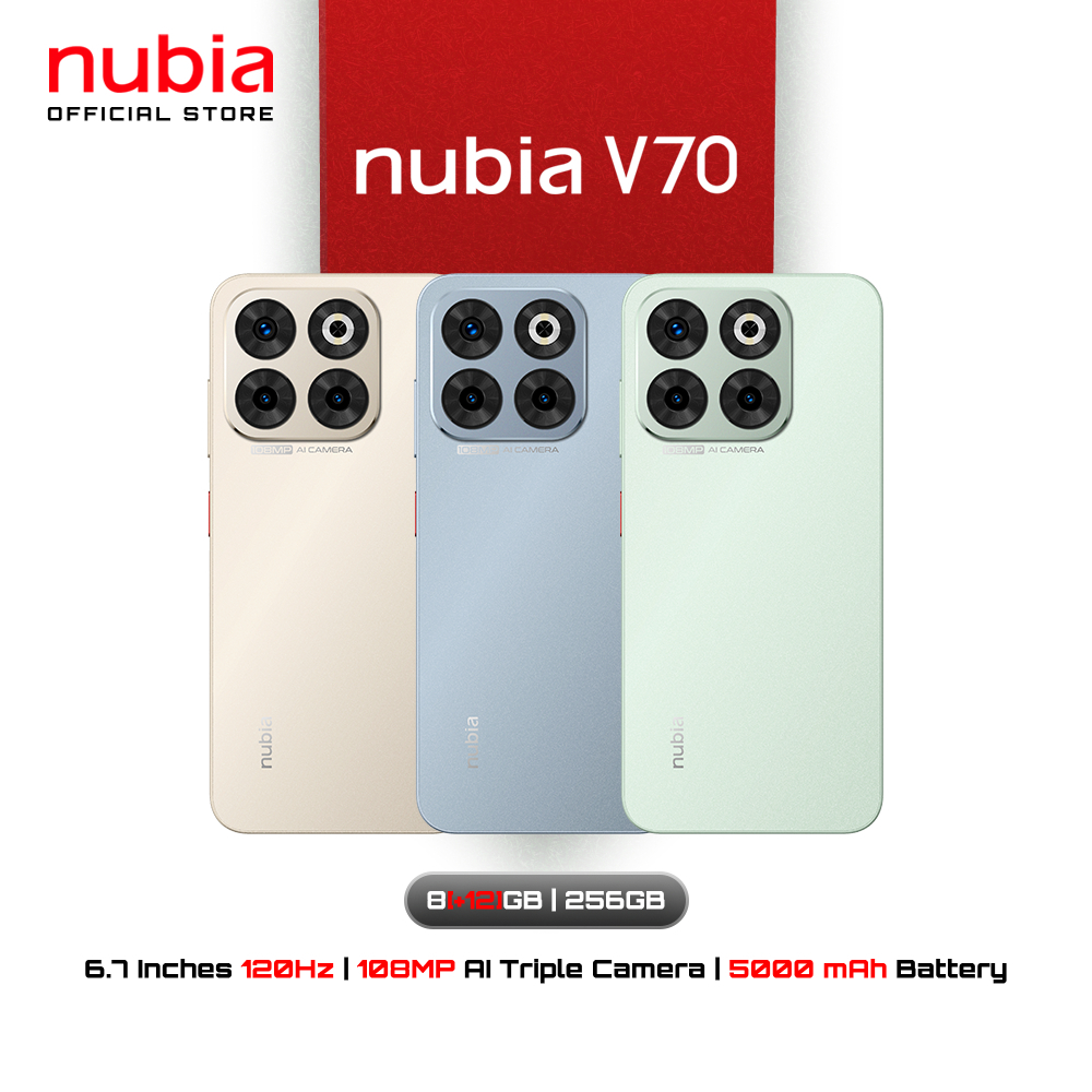 Nubia V70 8+256GB (เพิ่มแรมสูงสุด20GB) - แบต5000mAh Fast Charge33W l 6.7“120Hz l กล้อง 108MP รับประกันศูนย์12เดือน ราคา 4,499 บาท*ส่งฟรี