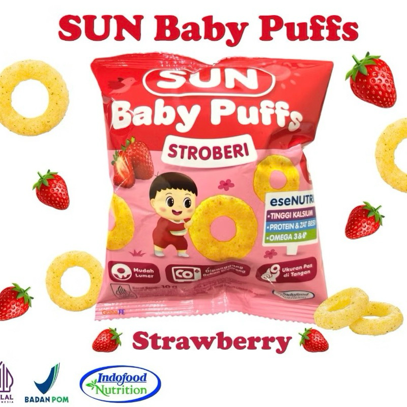 SUN Puffs Puff Camilan Snack Cemilan MPASI Bayi 8 bulan eseNUTRI Stroberi Keju Traveling Mudik Sun Baby Bayi snack tumbuh gigi pertama