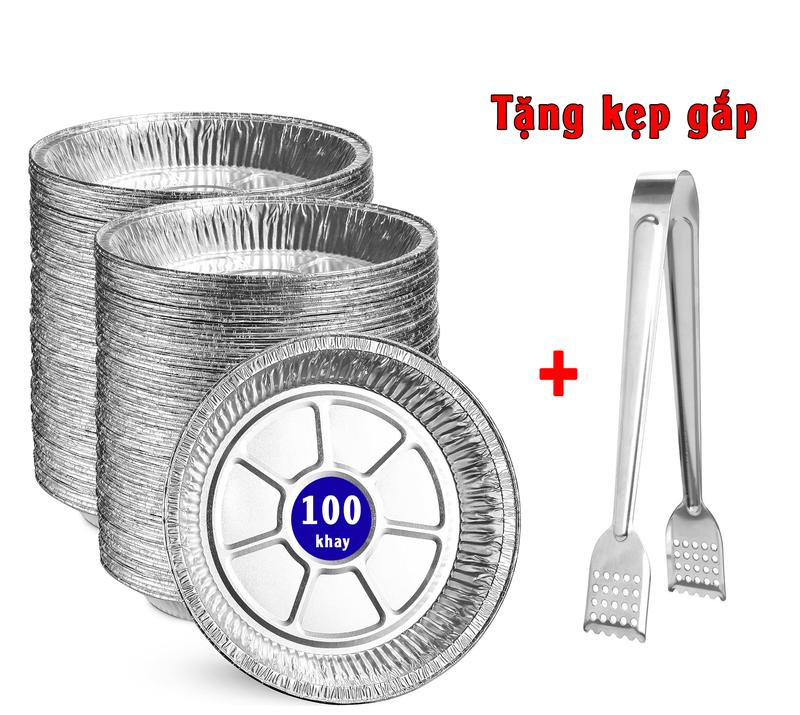    Tặng Kẹp Gắp Inox   Sét 100 Khay Giấy Bạc Lót Nồi Chiên Không Dầu,Lò Nướng - Khuôn Đĩa Nhôm Đựng Thực Phẩm- Size 22cm 