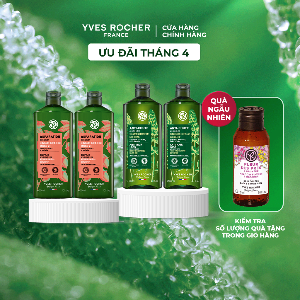 Combo 2 Dầu Gội Thiên Nhiên Không Sulfate Không Silicone Yves Rocher Shampoo 300mlx2 (nhiều phân loại)