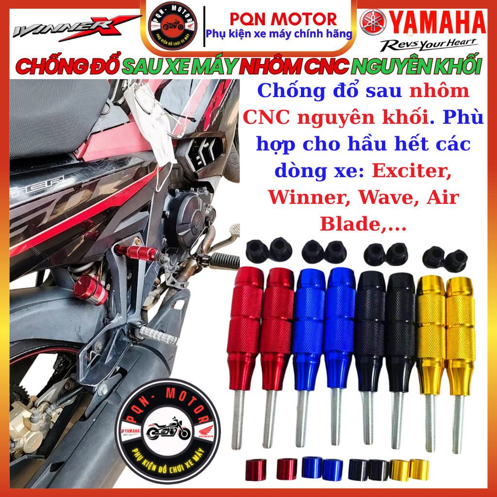 Gù Chống Đổ Sau Xe Máy Nhôm CNC Nguyên Khối– Chống đổ nhựa ABS- Chế Gác Chân - Chống Đổ Sau Gai Nhám