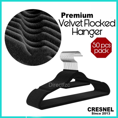 Premium Velvet Clothes Hangers - 50 pcs Value Pack Non Slip Hanger (Black)