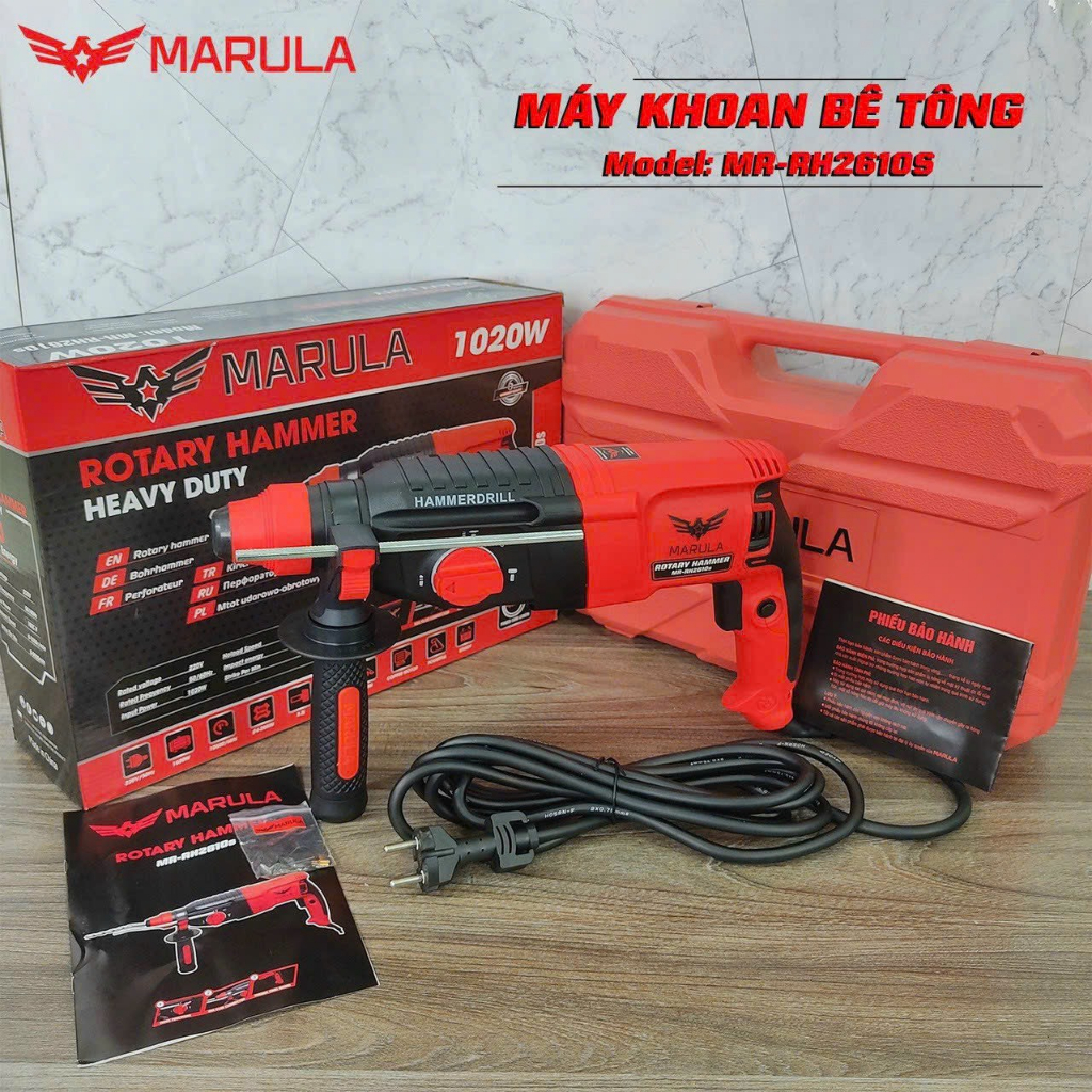 Máy khoan đục bê tông MARULA MR-RH2610S 3 chức năng, Khoan thép 13mm, Khoan gạch 26mm