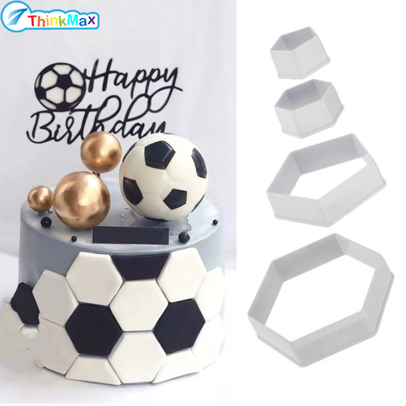 4pcs Soccer Pattern Cake Cookie Molds Cutters Diy Hexagon Fondant Moulds Cake Decorating Tools ราคา 23 บาท*ส่งฟรี