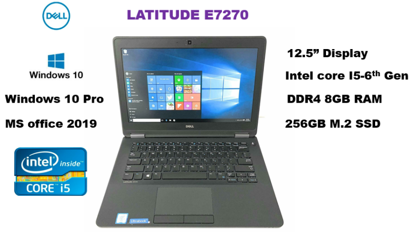 Dell Latitude E7270 12.5inch i5 6th-Gen 8GB Ram, 256GB SSD , Windows10 pro, MS office