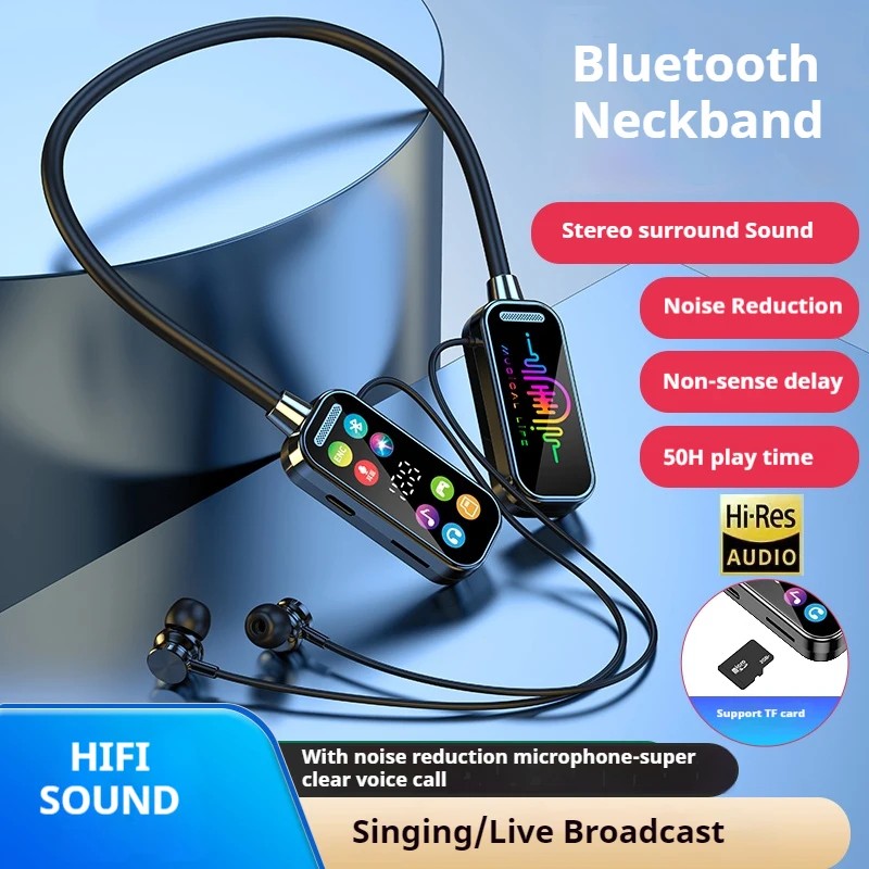 Original 50H Play Time Bluetooth Earphones LED Display HiFi Sound Earbuds Wireless Headphones Sports Gamer Neckband Neck-hanging Headsets Giá  155,900 Đồng*Miễn phí vận chuyển