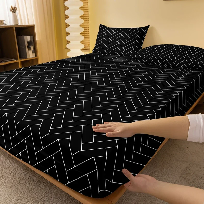 {fthyj} 1 Simple modern Rectangular Geometry printed matte Fitted Sheet, bedroom printed bed cover, bedding (excluding pillowcases)
