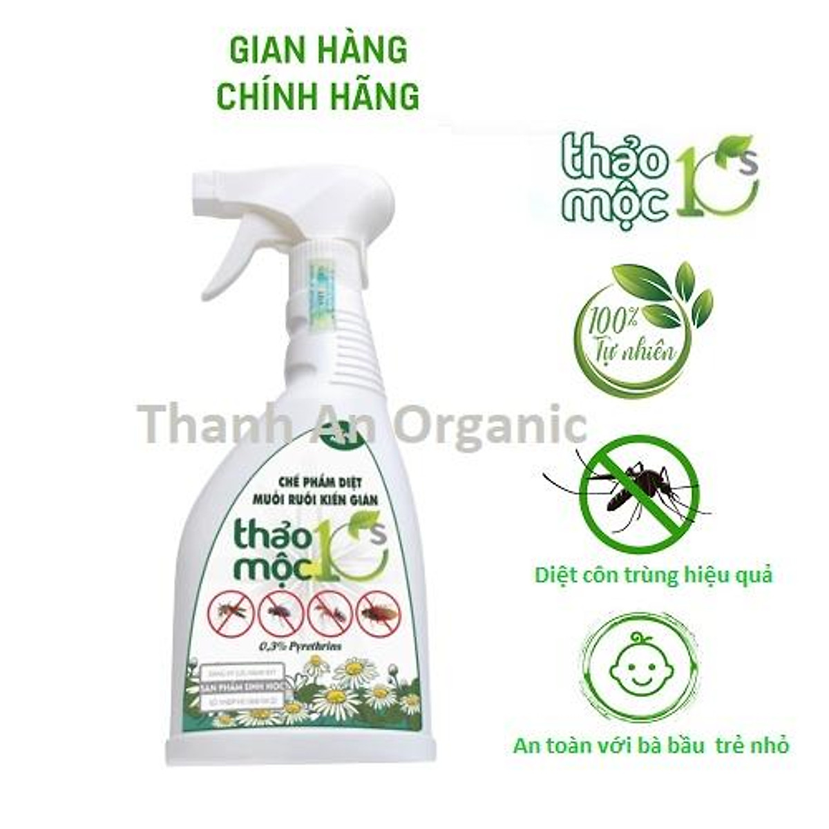 Bình Xịt Diệt Muỗi Kiến Gián Mối Sinh Học THẢO MỘC 10S Chai 500ml Hàng chính hãng
