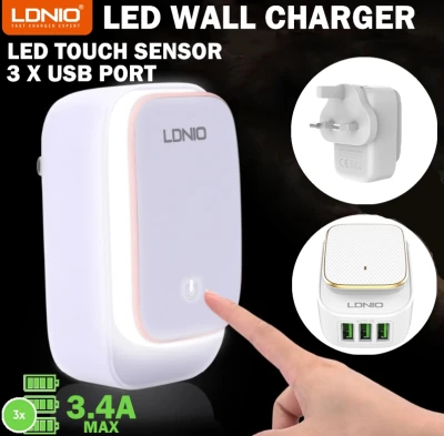 LDNIO LED 3 x USB Port Wall Charger LED Touch Sensor 2.4A Charging