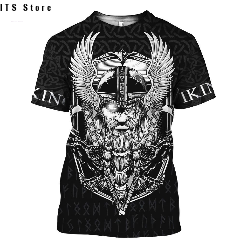 European and American large size Viking printed men's T-shirt 3dt-shirt digital printed Viking tattoo short sleeves