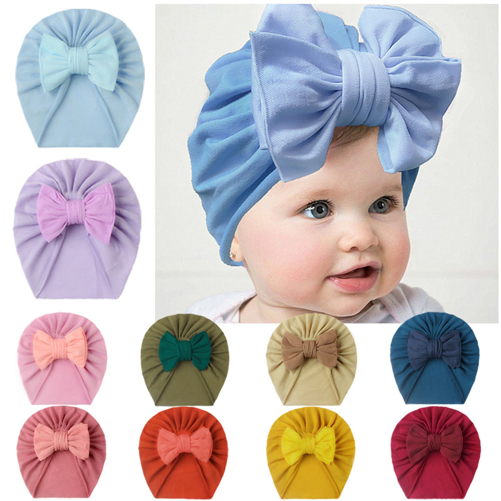 Baby Top Knot Hat Girls Turban Hat Turban Baby Bun Cap Bowknot Elastics