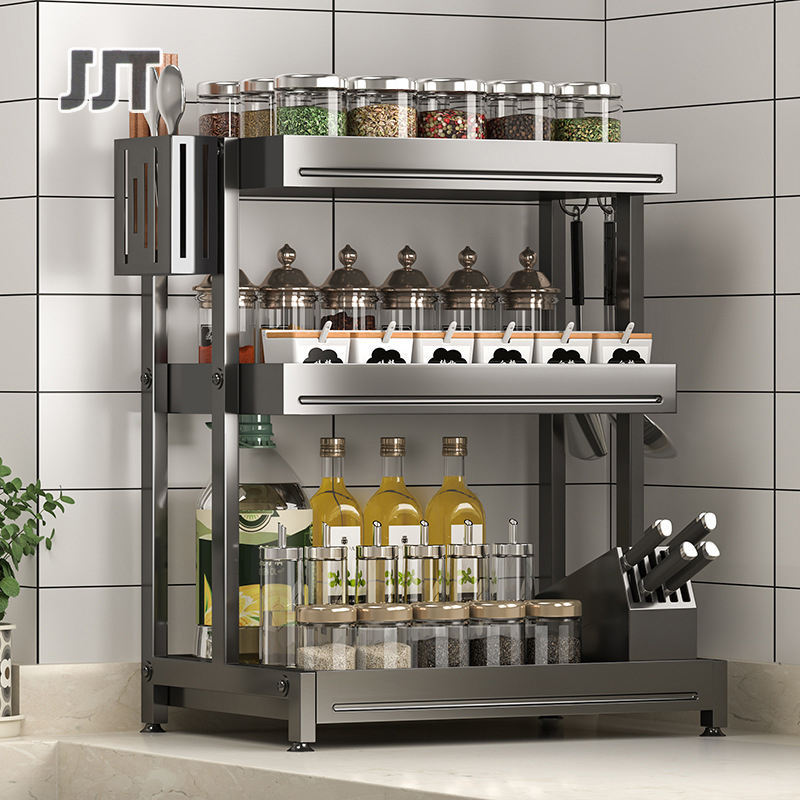 shelf storage rack plate rack Kitchen seasoning rack Table seasoning rack Multifunctional seasoning seasoning Multifunctional shelf, extra shelf, kitchen shelf steel shelf, steel shelf, dish rack ราคา 715 บาท*ส่งฟรี