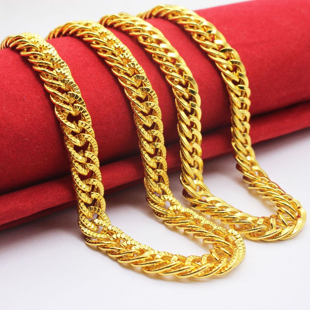   Ko có mặt  Dây Chuyền Vòng cổ vàng giả 18K Nam hip-hop xã hội dây chuyền vàng mạ vàng 55cm cưỡi roi đôi khóa vòng cổ 