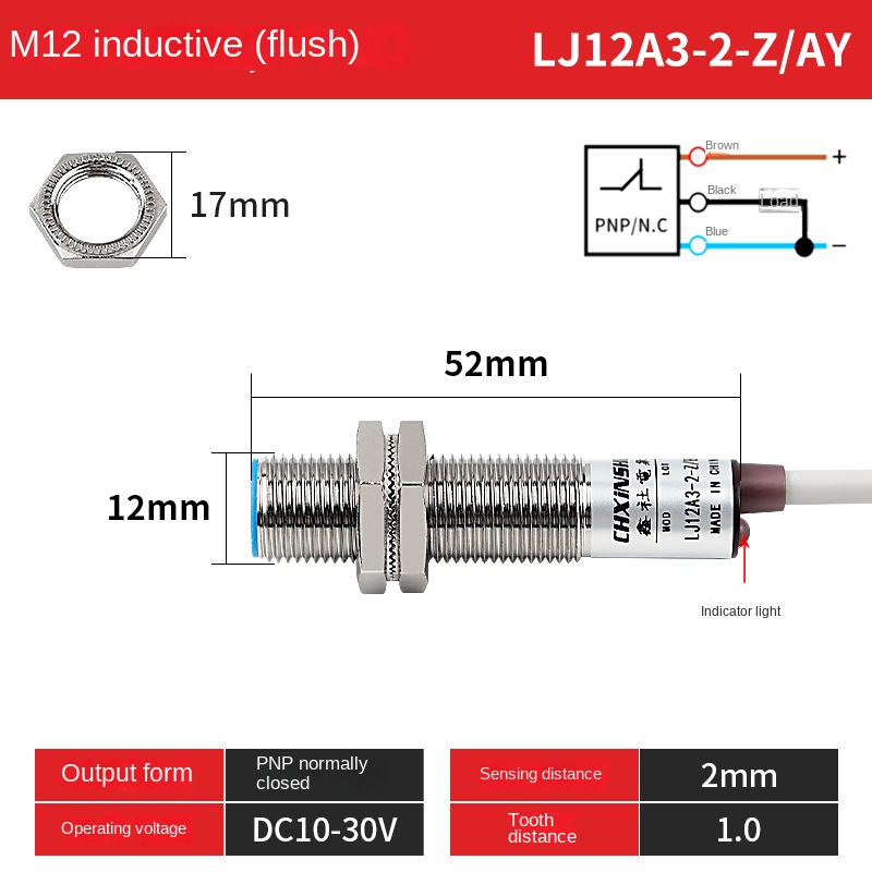 LJ12A3-2-Z/AY Cảm Biến Tiệm Cận CHXINSHE M12 | Tùy chọn LJ12A3-2-Z / LJ12A3-4-Z Công Tắc NPN/PNP NO/NC 24V | Phát Hiện 2mm/4mm | Tự Động Hóa Công Nghiệp Chính Hãng