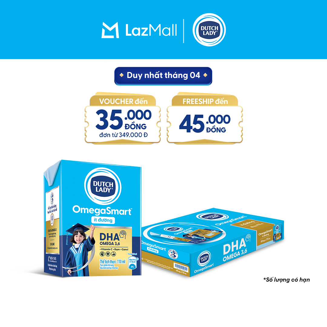 Thùng 48 Hộp Sữa Dinh Dưỡng Ít Đường Dutch Lady OmegaSmart 48x110ml