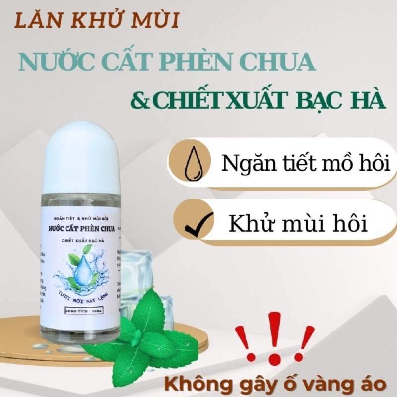 Lăn Khử mùi hôi nách - chân, Nước cất phèn chua & chiết xuất bạc hà, mang đến cảm giác khô thoáng , sạch mùi sản khoái