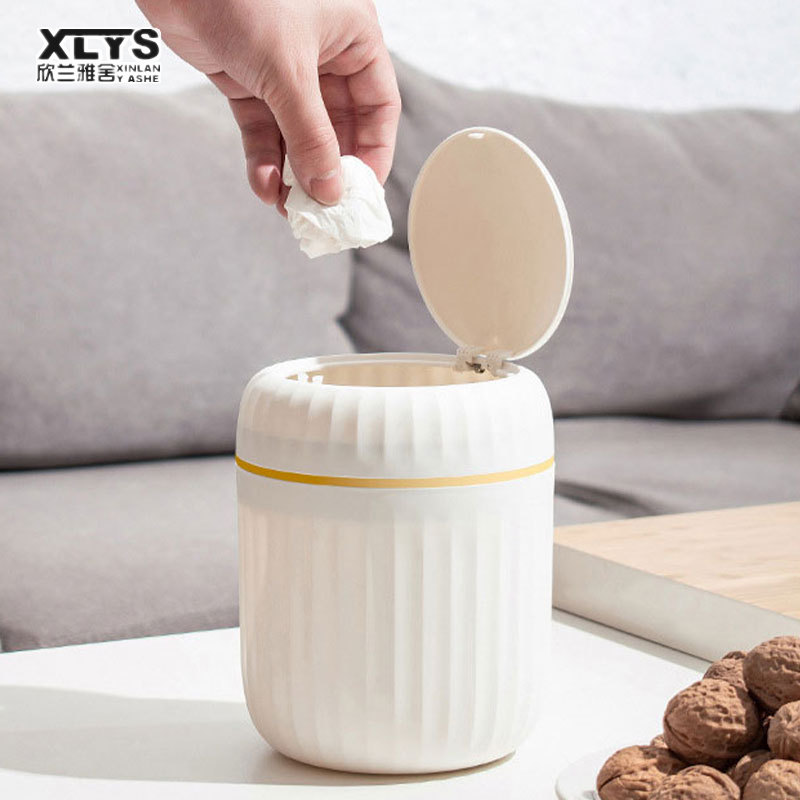 garbage can Mini trash can Desktop trash can Press-type desktop trash can Office living room study trash can with cover ราคา 89 บาท*ส่งฟรี