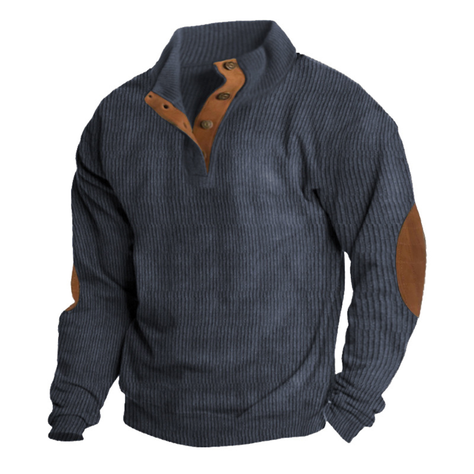 Versatile Pullover Top Men's Retro Button Patchwork Sweater Classic Stand Collar Pullover for Autumn Winter Versatile456_voghion.com