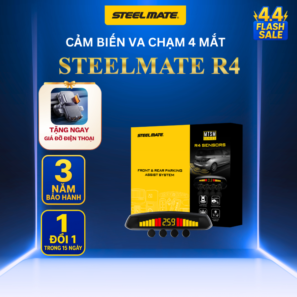 (HỎA TỐC) Cảm Biến Lùi Chống Va Chạm STEELMATE R4 | 4 Mắt Cảm Biến Sau | Báo Âm Thông Minh | Bảo Hành 3 Năm