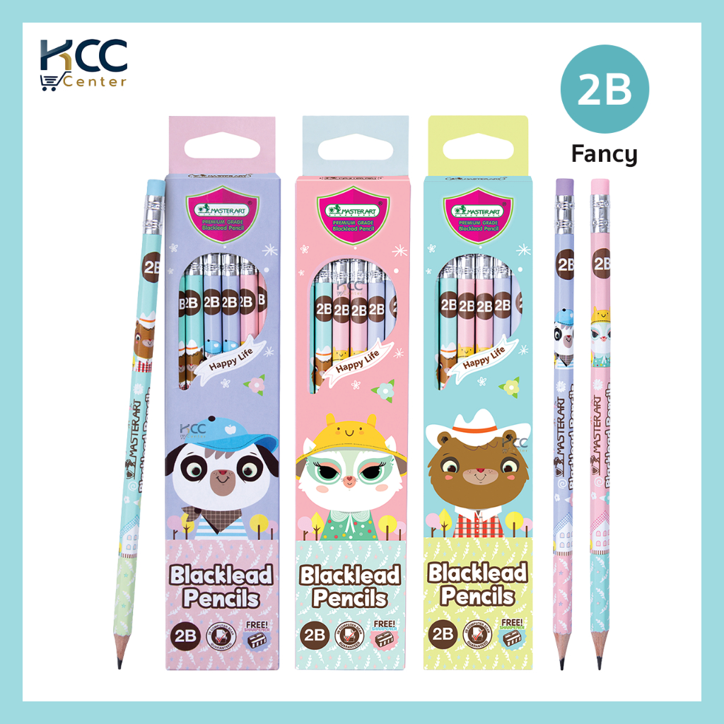 (ยกกล่อง/12ด้าม) ดินสอดำ 2B Master Art มาสเตอร์อาร์ต Fancy ดินสอไม้ แฟนซี คละลาย