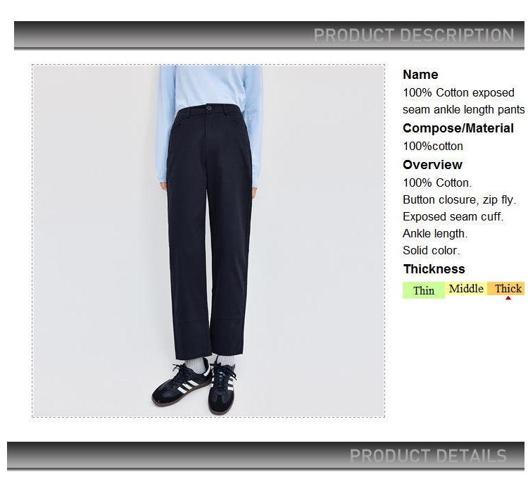 Giordano Women 100% Cotton exposed seam ankle length pants Free Shipping 05424063