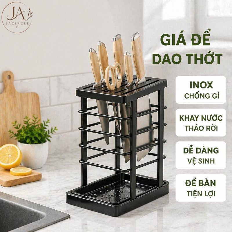 JACIRCLE kệ dao thớt inox khay hứng nước ống đũa chống gỉ thoáng khô dễ lau chùi để mặt bàn bếp