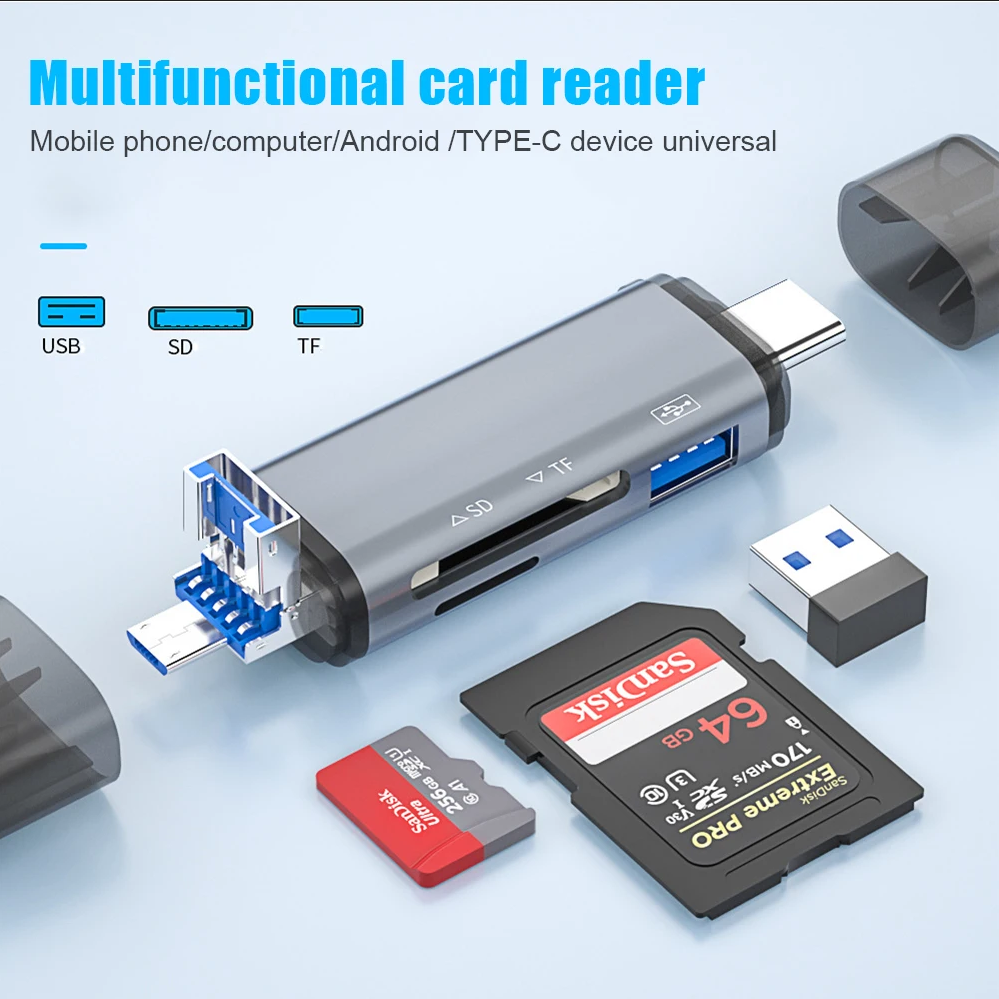 6 trong 1 loại C Bộ chuyển đổi OTG TF micro USB đầu đọc thẻ SD USB C thẻ nhớ cho máy tính xách tay điện thoại di động máy tính bảng máy tính Type-C đầu đọc thẻ