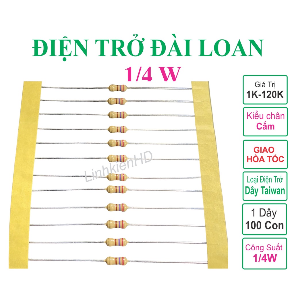 Điện trở đài loan 1/4w +-5 % từ 1k đến 120k - linhkienhd