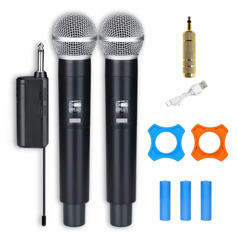 Karaoke Dual Wireless Microphone Handheld Dynamic Dj Mic UHF Rechargeable Receiver Wedding Party Speech Church Club Show Meeting