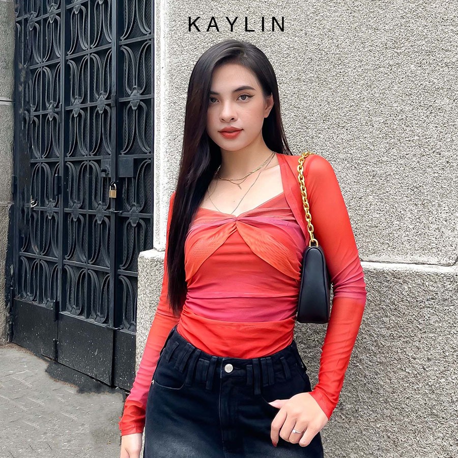 Áo thun tay dài chất lưới phối màu loang phong cách KAYLIN - N2119