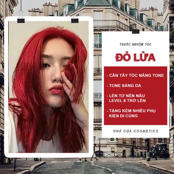 HOT 2023 Thuốc nhuộm tóc màu Đỏ lửa + tặng kèm oxy và gang tay
