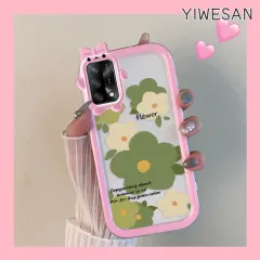 YIWESAN Casing Ponsel untuk OPPO A74 4G A95 4G F19 F19S Reno 6 Lite Case pola bunga hijau berwarna-warni Monster HP kecil lensa kamera lembut casing transparan penutup pelindung Kesing silikon kreatif Softcase