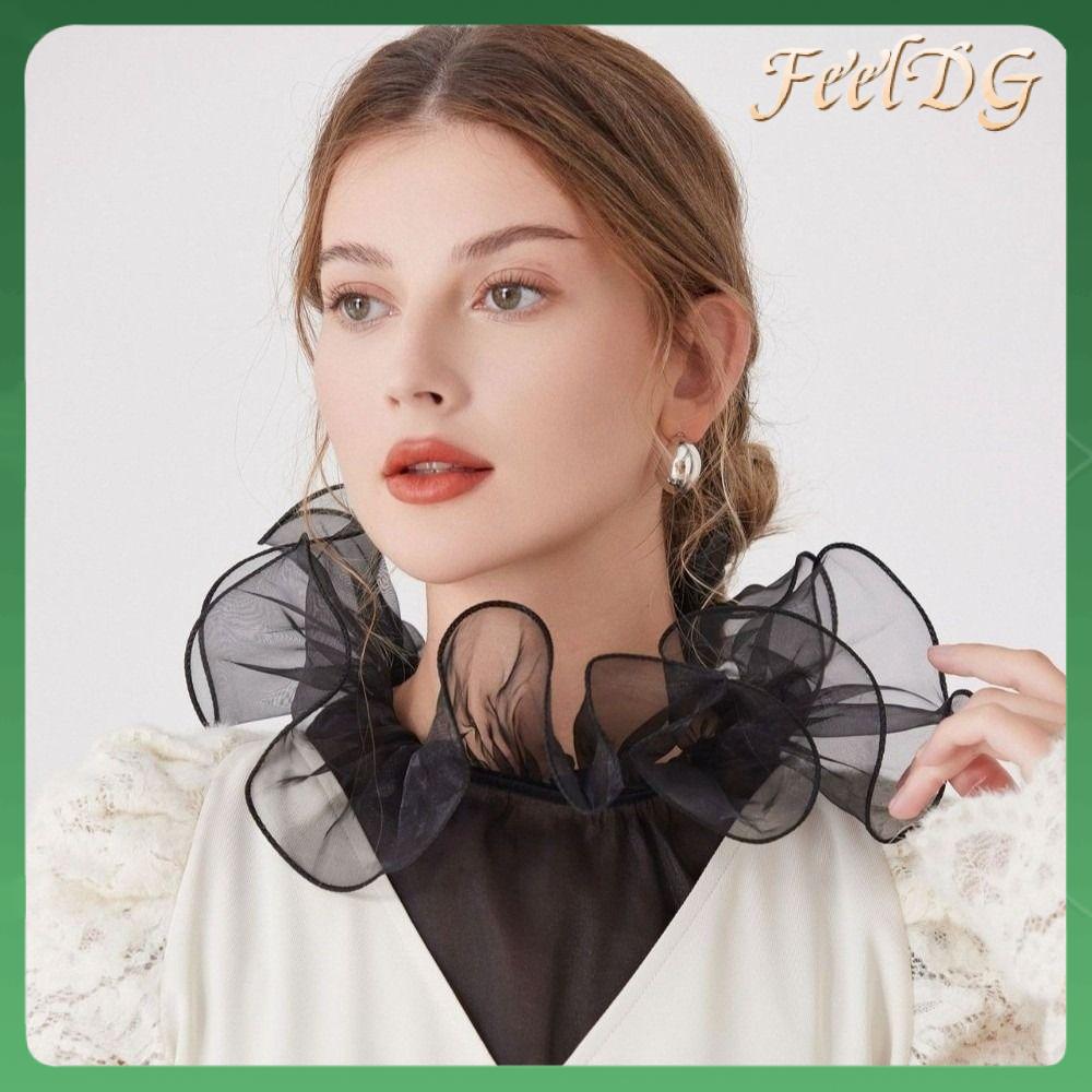 FEELDG Viền ren Cổ áo giả Viền polyester Thiết kế xếp nếp Cổ áo có thể tháo rời Thanh lịch Thoáng khí Áo sơ mi nửa thân Váy Áo Sơ Mi