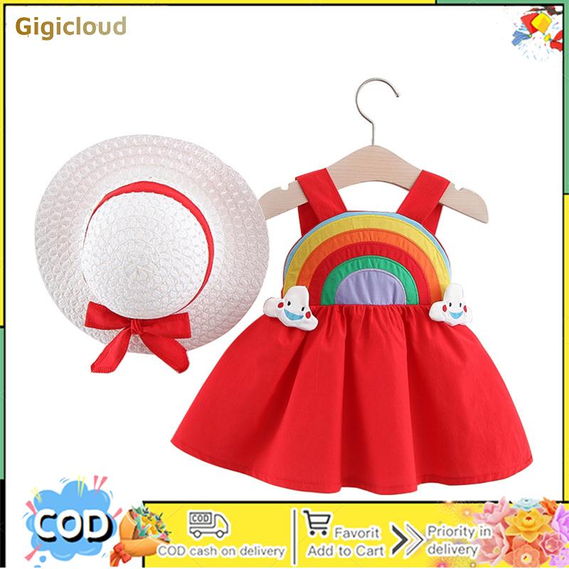 Toddler Baby Girls Tutu Dress Cotton Comfortable Sleeveless Backless Princess Flower Sundress With Straw Hat Set ราคา 160 บาท*ส่งฟรี