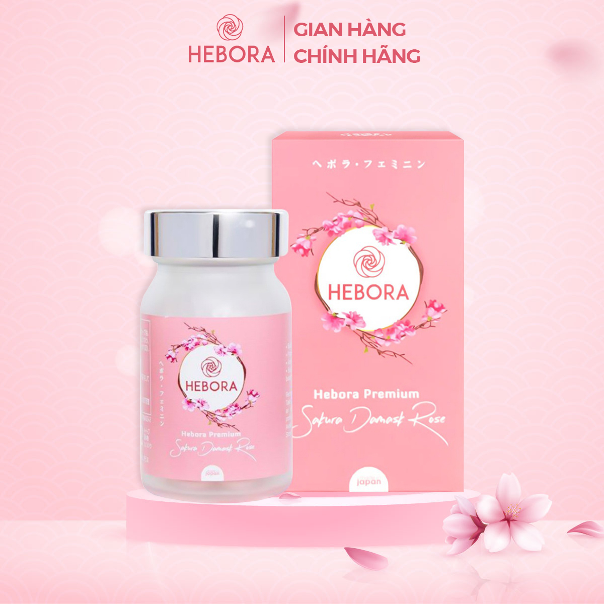 Viên uống tỏa hương Hebora Premium Sakura Damask Rose Hộp 60 viên - Hàng