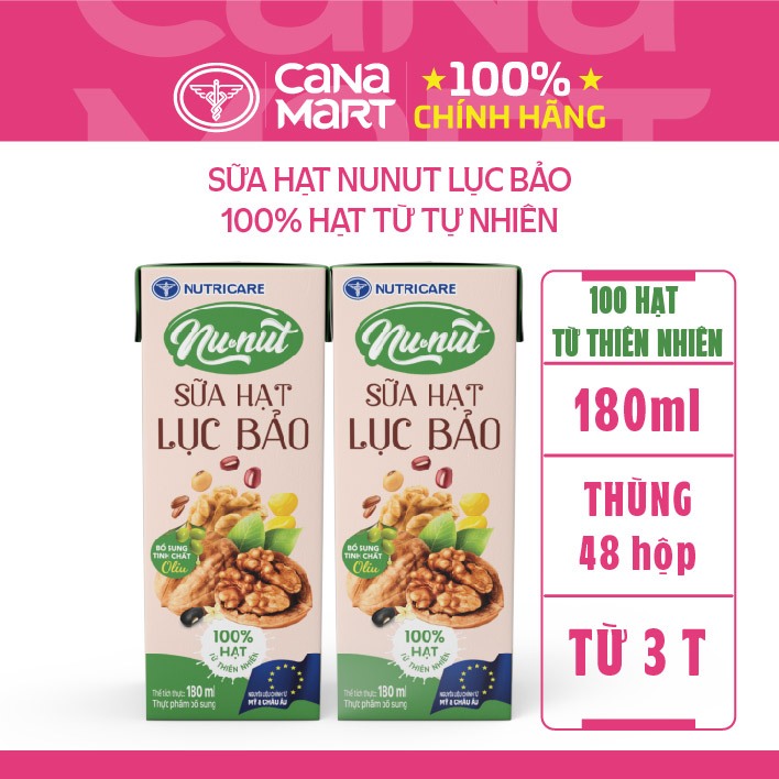 Thùng 48 hộp Sữa pha sẵn Nunut 6 hạt Lục Bảo ít đường giúp giải toả mệt mỏi