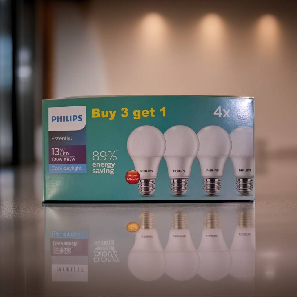New Philips Lampu LED Paket Multipack 3 Gratis 1 Putih 13 Watt Essential Led Bulb Cahaya Putih