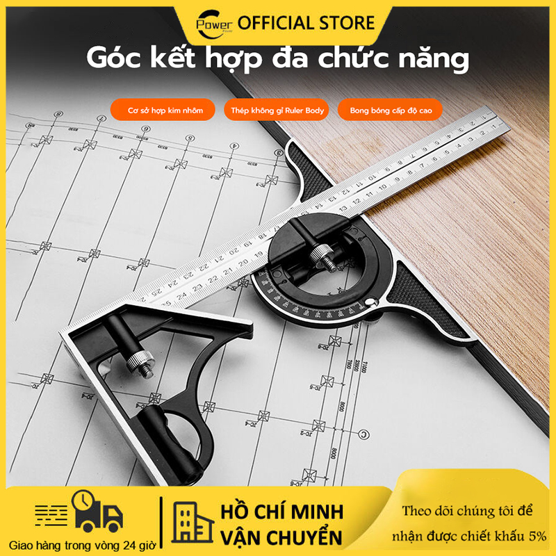 Thước 3 in1 có thể điều chỉnh, thước đo góc vuông kết hợp đa điểm bộ dụng cụ đo 300mm thước phổ quát, góc phải