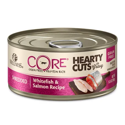 6 Cans - Wellness Cat Core Hearty Cuts Shredded Whitefish & Salmon 5.5oz