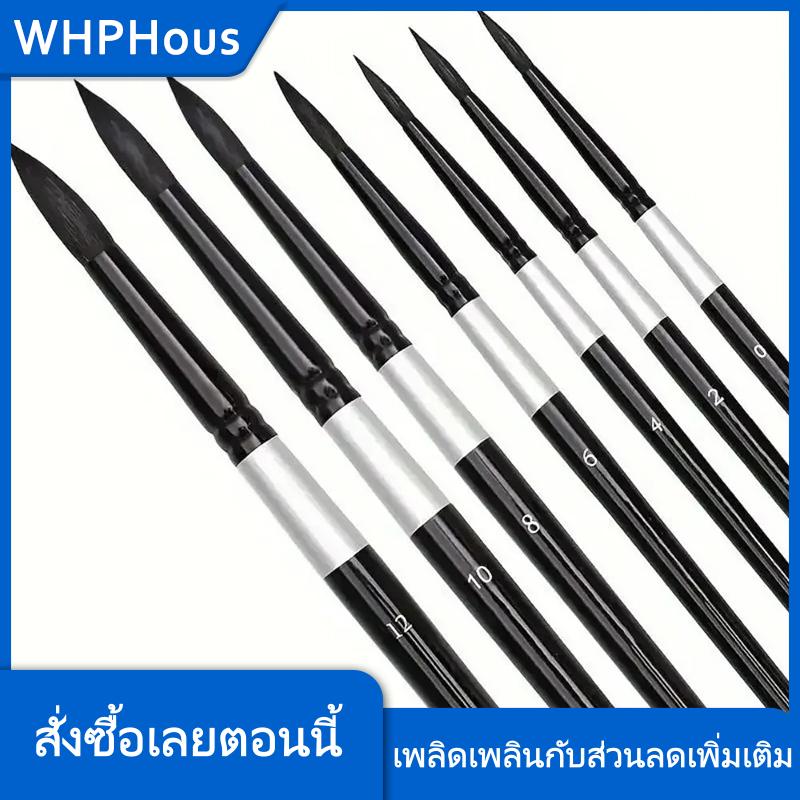 WHPHous OUFEN ชุดแปรงศิลปะ7ชิ้น-ปลายกลม ปลายแหลมสำหรับ gouache H2O ชุดศิลปินเริ่มต้น w ด้ามไม้ (ไม่มีเพิง)
