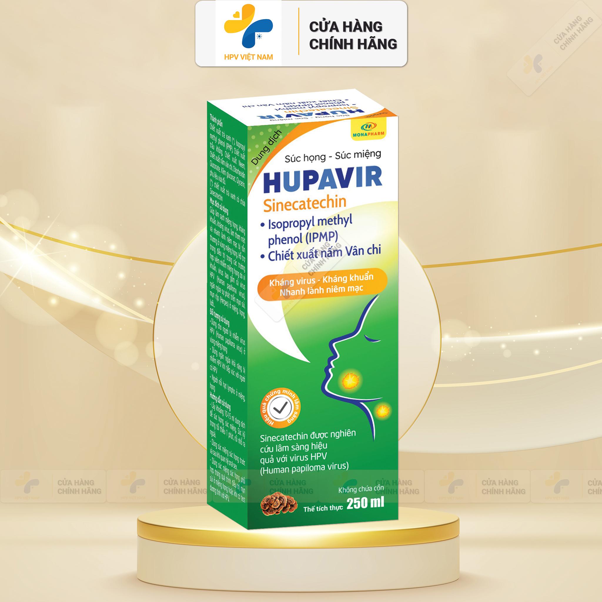 Nước súc miệng súc họng Hupavir Dạng Chai 250 ml ngăn ngừa và hỗ trợ đào thải HPV Sùi Mào Gà