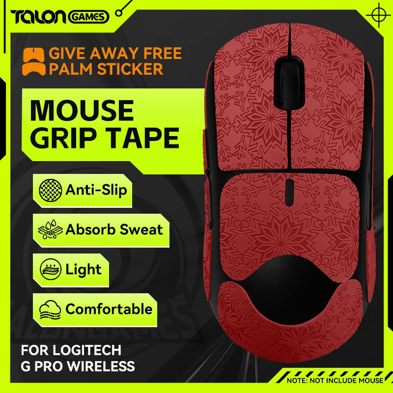 Red TALONGAMES Mouse Grip Tape Snow Pattern For GPRO Wireless GPW,Palm Sweat Absorption,All Inclusive Anti-Slip Tape