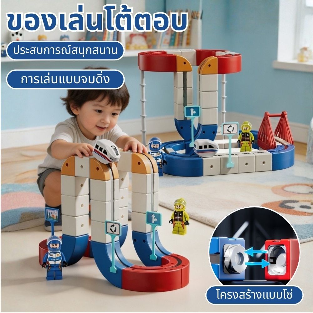 【WERSLNG】Toys 3D รางแม่เหล็กอเนกประสงค์ประกอบปริศนาเด็กรถไฟความเร็วสูง ของเล่นเด็กชายและเด็กหญิง DIY บล็อกอาคาร ราคา 530 บาท*ส่งฟรี