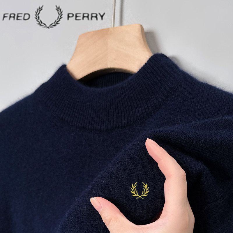 2024 Fred Perry FRED PERRY Lúa mì Cashmere Shirt Mùa đông Mens Bán cao cổ dày ấm thêu đan áo len