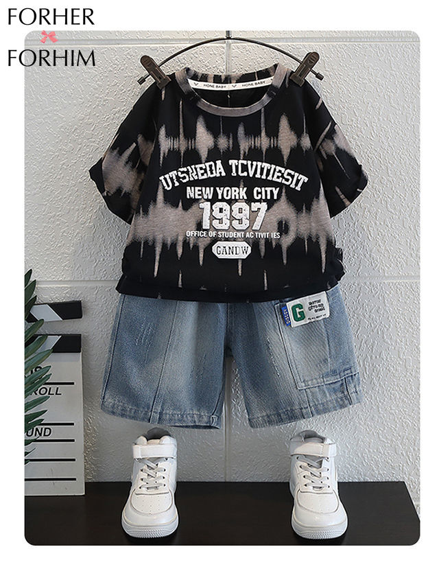 FORHERFORHIM Boys Short Sleeve Set Summer Children Foreign Style Baby Summer Dress Little Boys Leisure Sports Two-piece Set F440 ราคา 488 บาท*ส่งฟรี