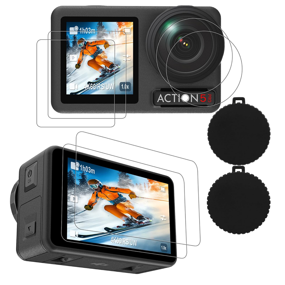  2 Bộ cho DJI OSMO Action 5 Pro miếng bảo vệ màn hình cho DJI Action 5 phụ kiện chuyên nghiệp miếng bảo vệ màn hình mặt kính bảo vệ màn hình cường lực siêu rõ với vỏ ống kính silicon chống trầy xước không tạo bọt khí siêu bền 
