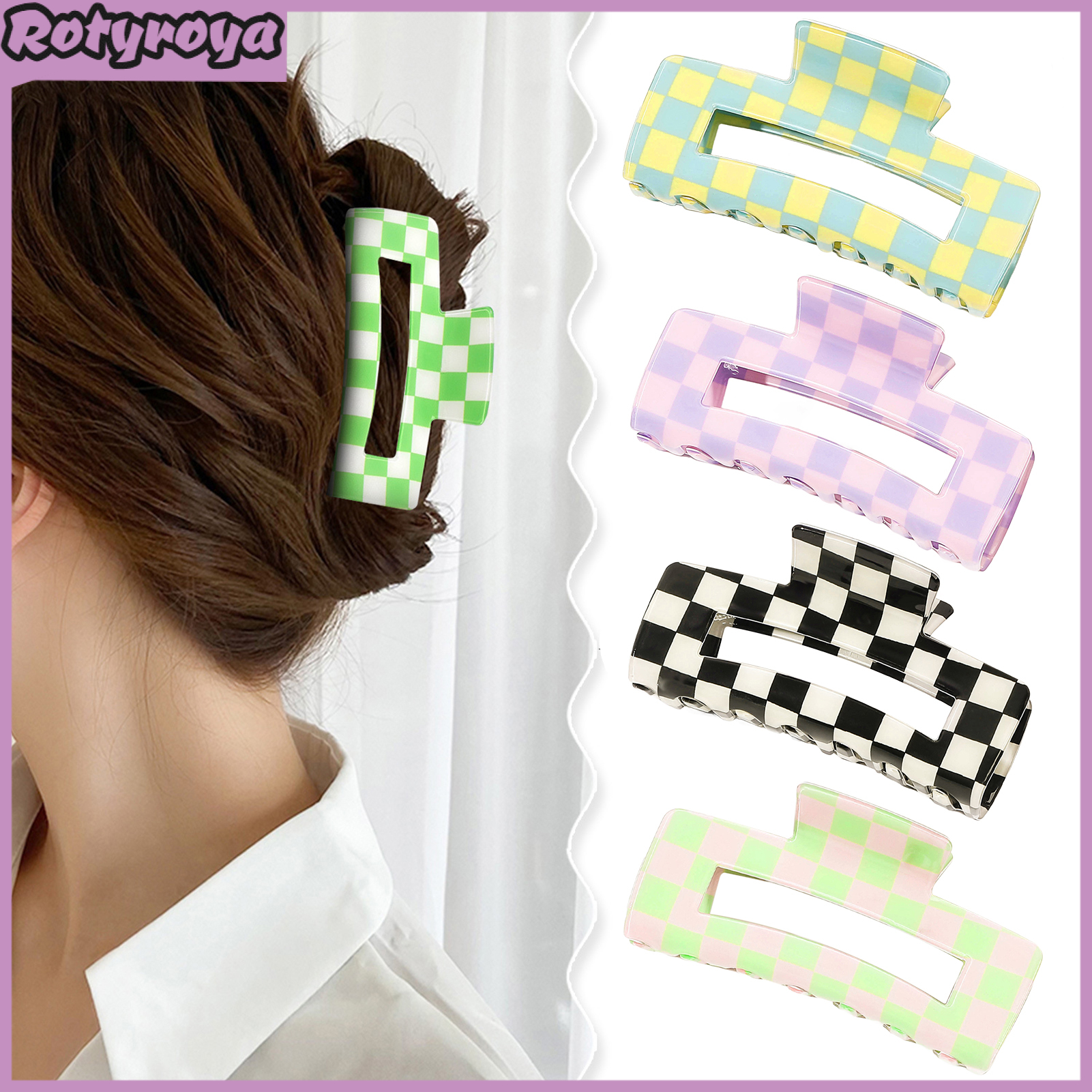 1/4Pcs Women Hair Claws Strong Fixation Plaid Pattern Design Hair Clips Versatile Lattice Hair Accessories ราคา 71 บาท*ส่งฟรี