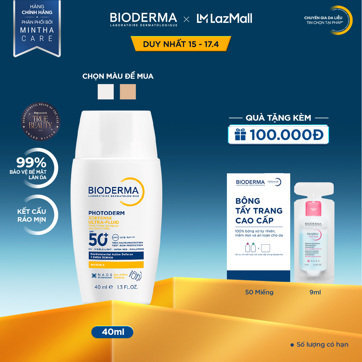 Sữa chống nắng Bioderma phổ rộng ráo mịn, bảo vệ da toàn diện Photoderm XDefense Ultra-fluid SPF50+ 40ml (Không màu)