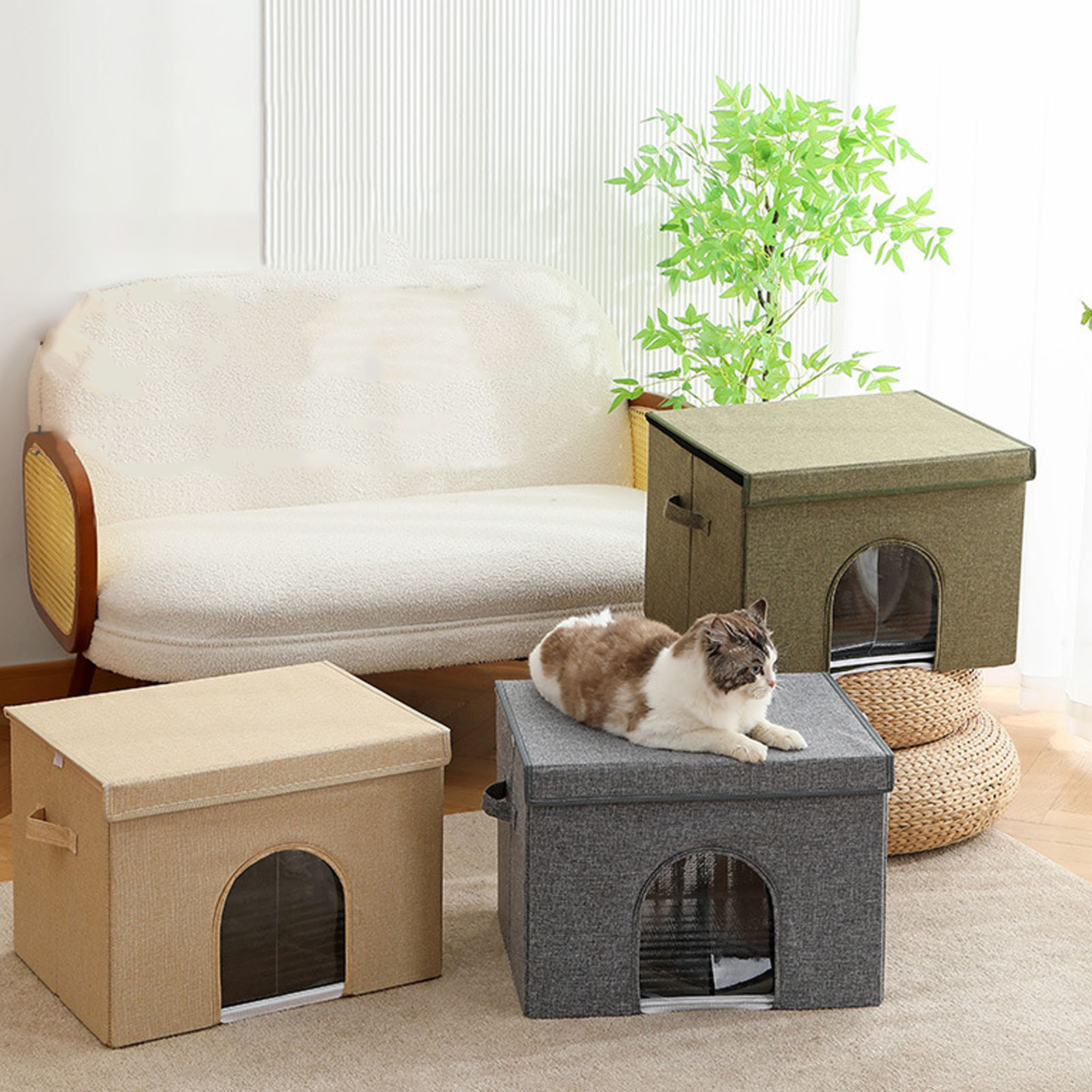 ZJchao Portable Cat Cooling House with Ice Pack Foldable Pet Cooling Cat Cave for Summer Indoor and Outdoor Use (OD Green) - 2