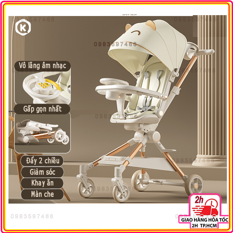 Xe đẩy cho bé GẤP GỌN K8, MẪU MỚI NHẤT 2024,KÈM BÀN ĂN,VÔ LĂNG NHẠC GIẢI TRÍ, BH 1 NĂM, Papi Baby